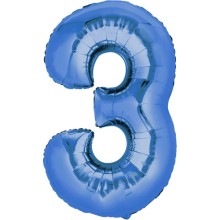 Folienballons Zahl - Freie Zahlwahl - Blau 66-86 cm, Zahl: 3