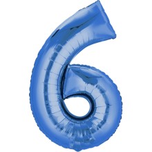 Folienballons Zahl - Freie Zahlwahl - Blau 66-86 cm, Zahl: 6