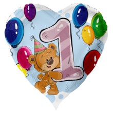 Folienballons Geburtstag - Teddy (Herz) - Freie Zahlwahl Ø 45 cm, Zahl: 1