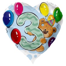 Folienballons Geburtstag - Teddy (Herz) - Freie Zahlwahl Ø 45 cm, Zahl: 3