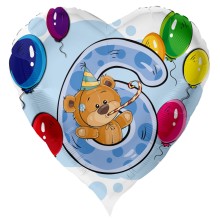 Folienballons Geburtstag - Teddy (Herz) - Freie Zahlwahl Ø 45 cm, Zahl: 6