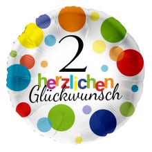 Folienballons Geburtstag - Bunte Punkte (Rund) - Freie Zahlwahl Ø 45 cm, Zahl: 2