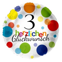 Folienballons Geburtstag - Bunte Punkte (Rund) - Freie Zahlwahl Ø 45 cm, Zahl: 3