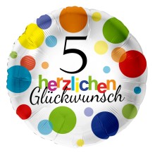 Folienballons Geburtstag - Bunte Punkte (Rund) - Freie Zahlwahl Ø 45 cm, Zahl: 5