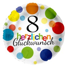 Folienballons Geburtstag - Bunte Punkte (Rund) - Freie Zahlwahl Ø 45 cm, Zahl: 8