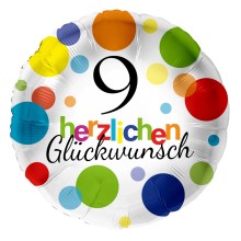 Folienballons Geburtstag - Bunte Punkte (Rund) - Freie Zahlwahl Ø 45 cm, Zahl: 9