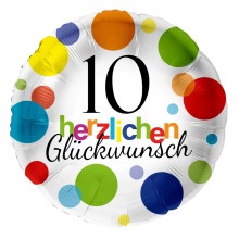 Folienballons Geburtstag - Bunte Punkte (Rund) - Freie Zahlwahl Ø 45 cm, Zahl: 10