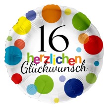 Folienballons Geburtstag - Bunte Punkte (Rund) - Freie Zahlwahl Ø 45 cm, Zahl: 16