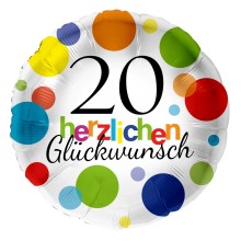 Folienballons Geburtstag - Bunte Punkte (Rund) - Freie Zahlwahl Ø 45 cm, Zahl: 20