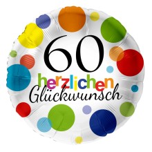 Folienballons Geburtstag - Bunte Punkte (Rund) - Freie Zahlwahl Ø 45 cm, Zahl: 60