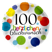 Folienballons Geburtstag - Bunte Punkte (Rund) - Freie Zahlwahl Ø 45 cm, Zahl: 100