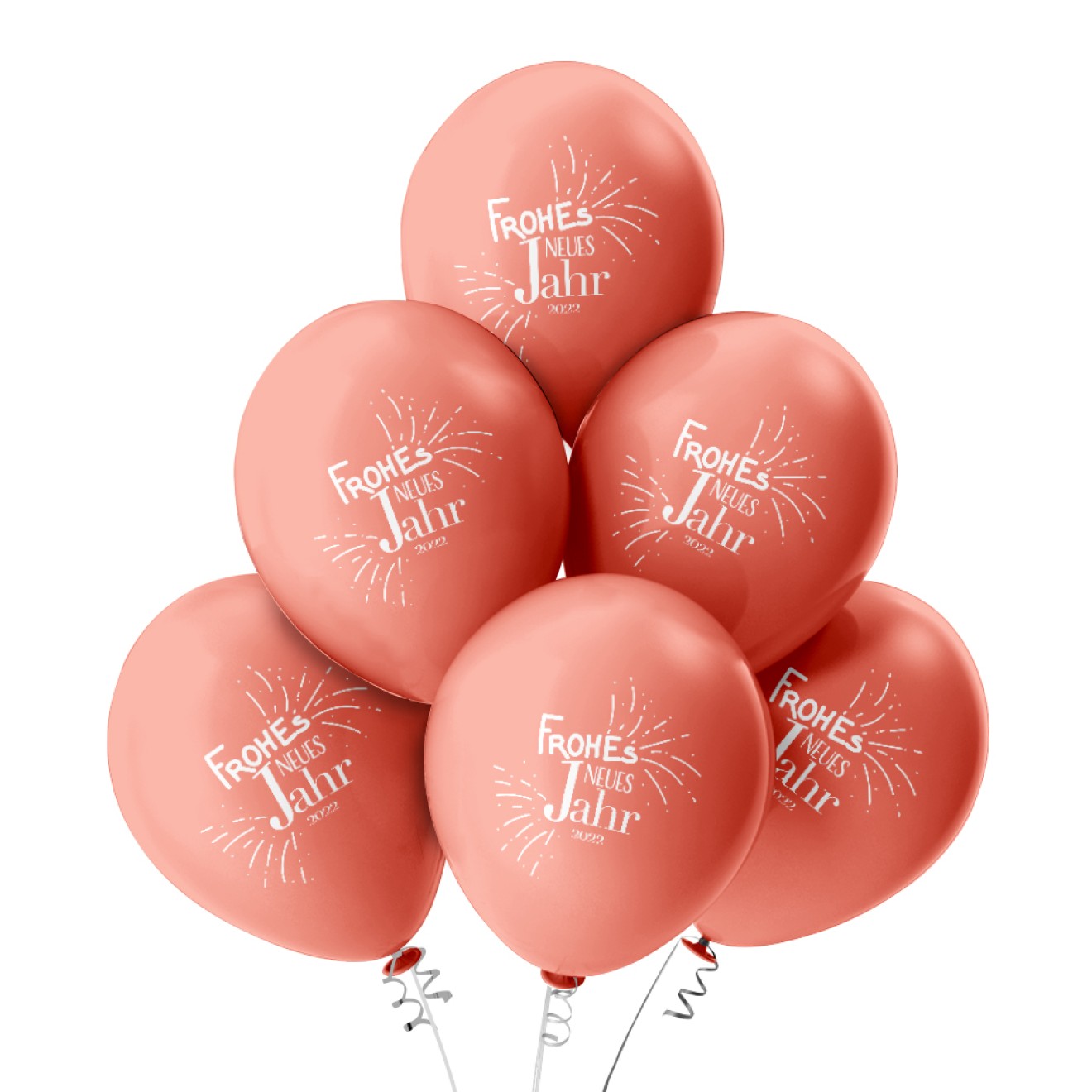 6 Luftballons Frohes neues Jahr 2022 - Rose Gold