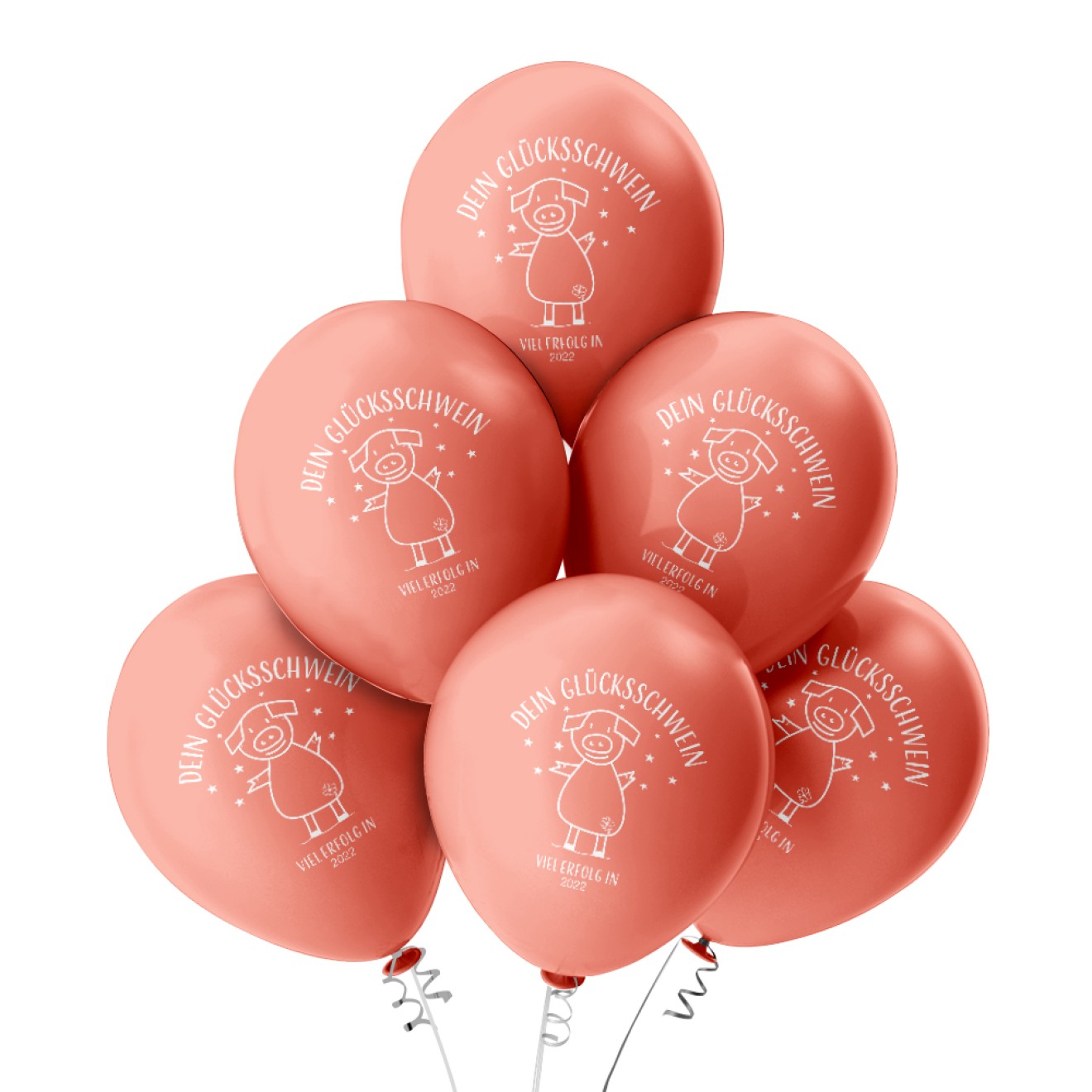 6 Luftballons Glücksschwein 2022 - Rose Gold