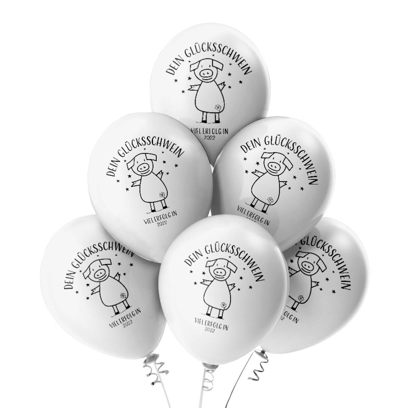 6 Luftballons Glücksschwein 2022 - Silber