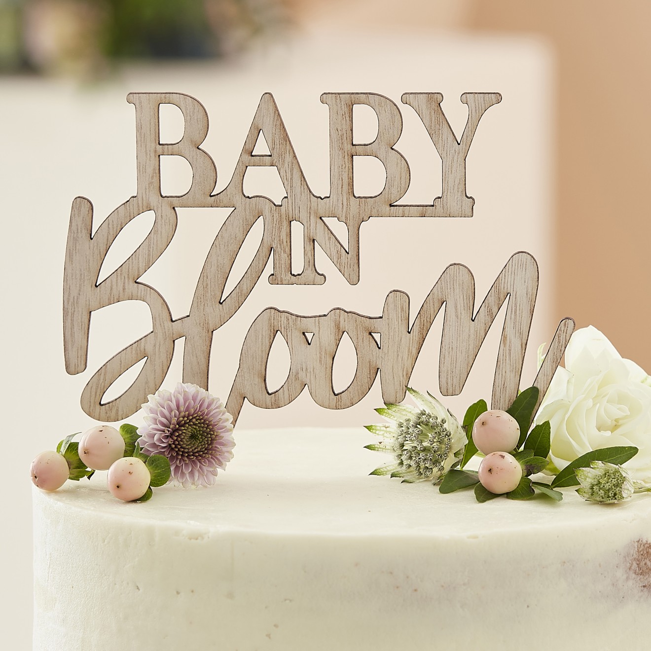 1 Cake Topper - Wooden Baby in bloom