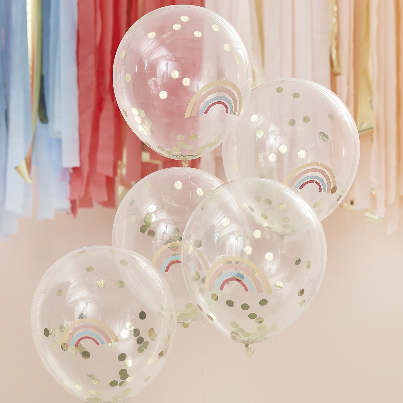 5 Balloons - Rainbow Printed - Confetti Filled