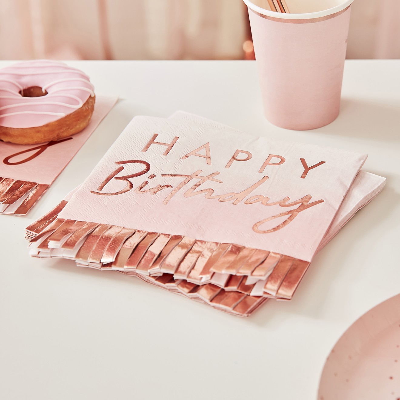 16 Rose Gold Foiled Peach Ombre Fringe Napkin