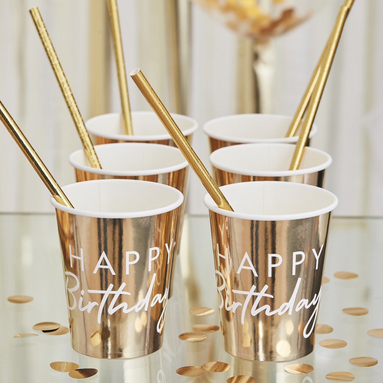 8 gold happy birthday cup