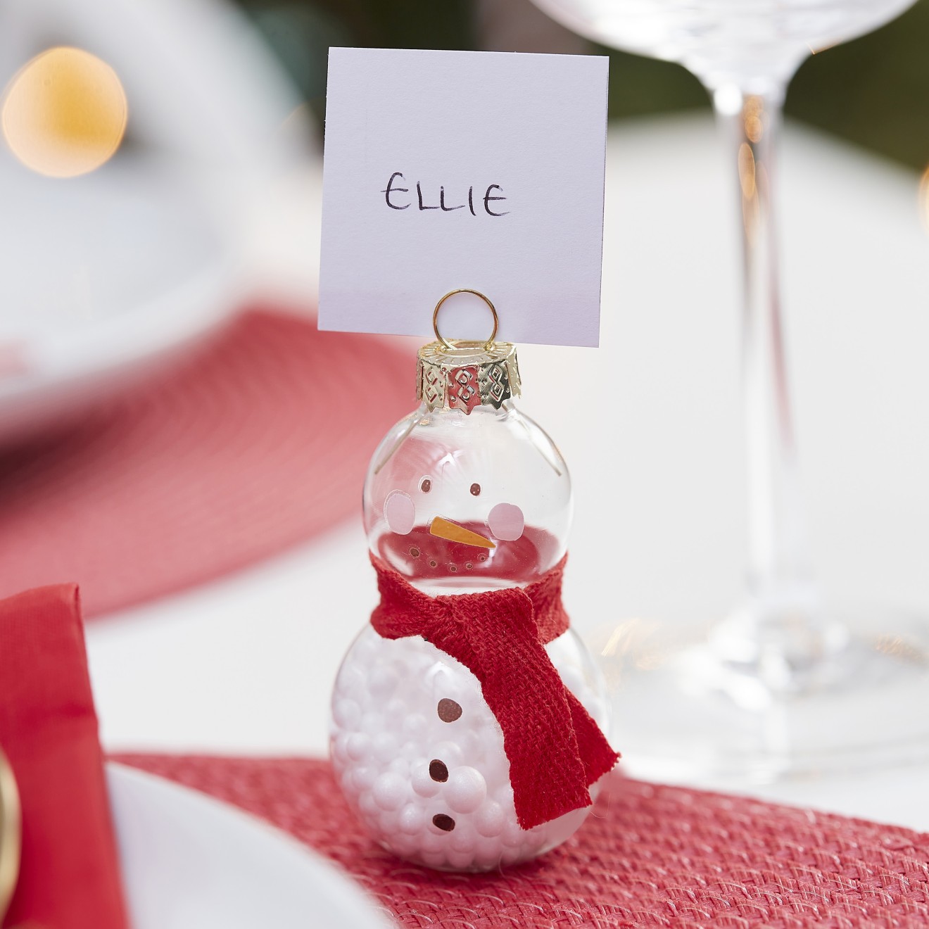 5 Place Card Holders - Snowman With Confetti - Glass