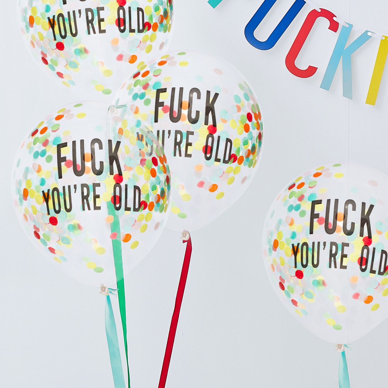 5 Fuck You're Old Rainbow Confetti Filled Balloons