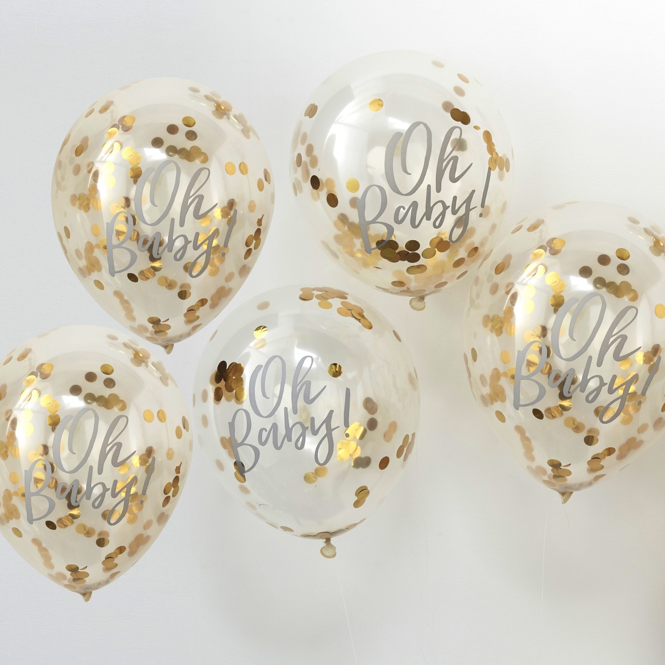 5 Balloons - 12" Confetti - Gold - Oh Baby!