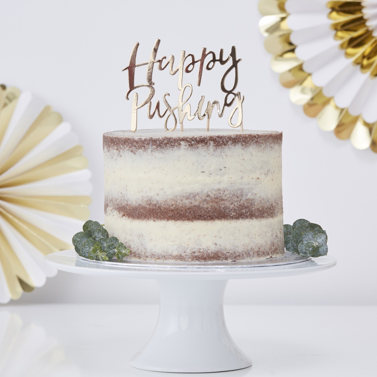 1 Cake Topper - Happy Pushing - Gold