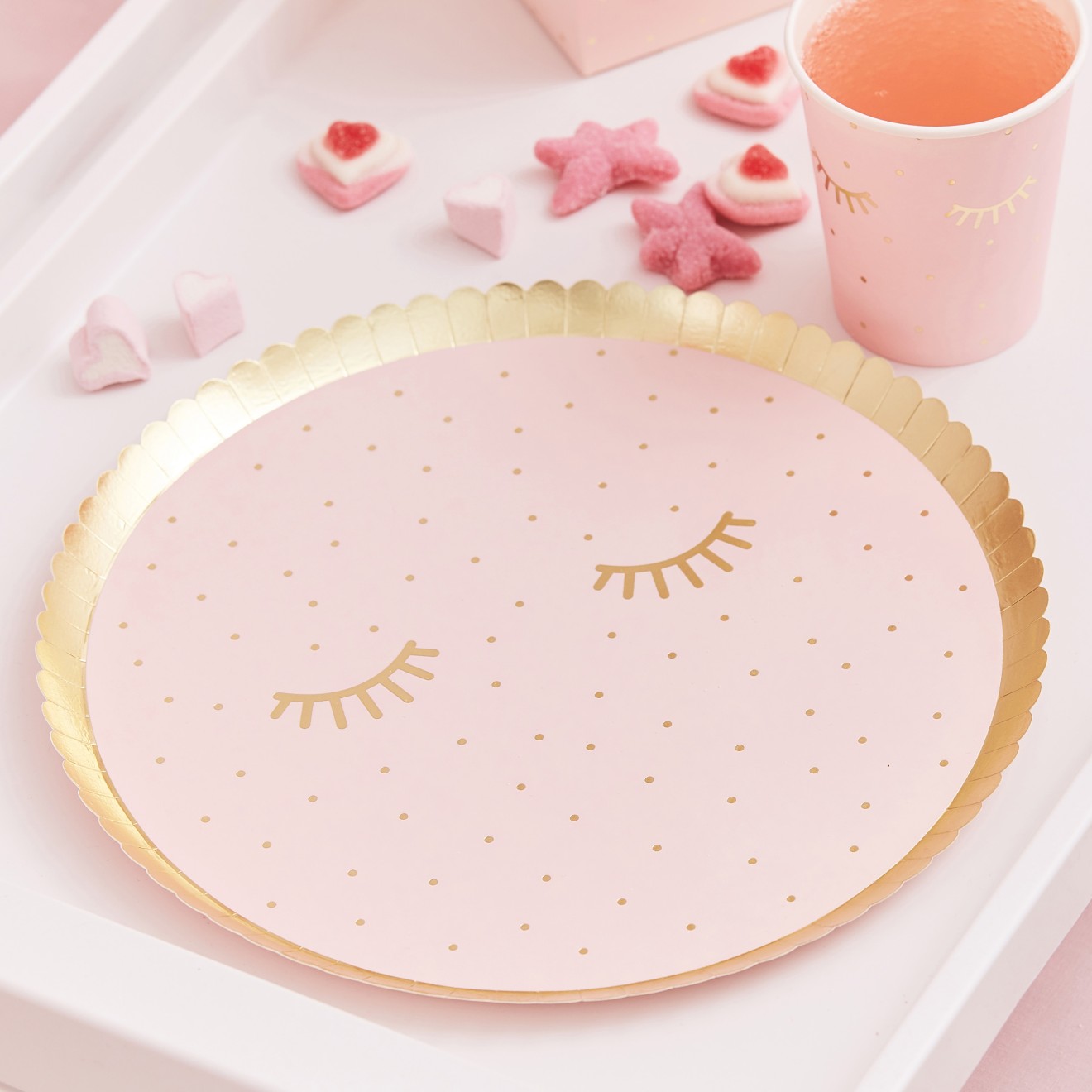 8 Gold Foiled and Pink Eye Mask Shaped Plate