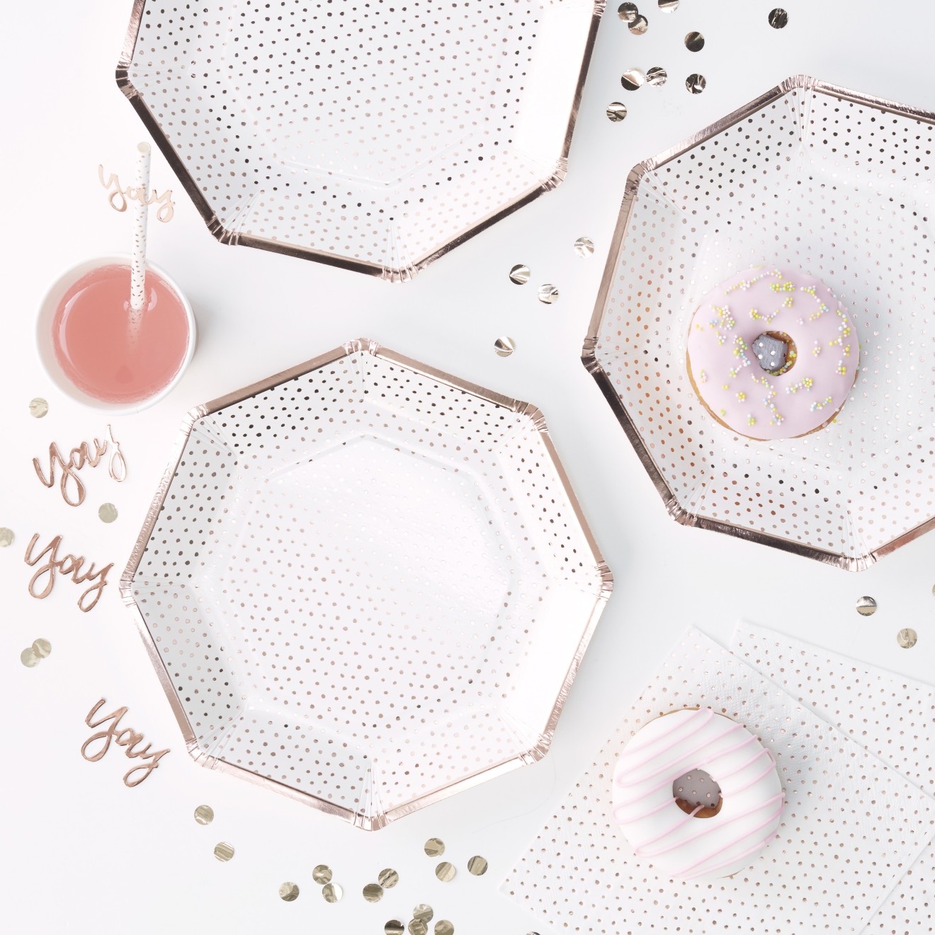 8 Paper Plates - - Spotty - Rose Gold