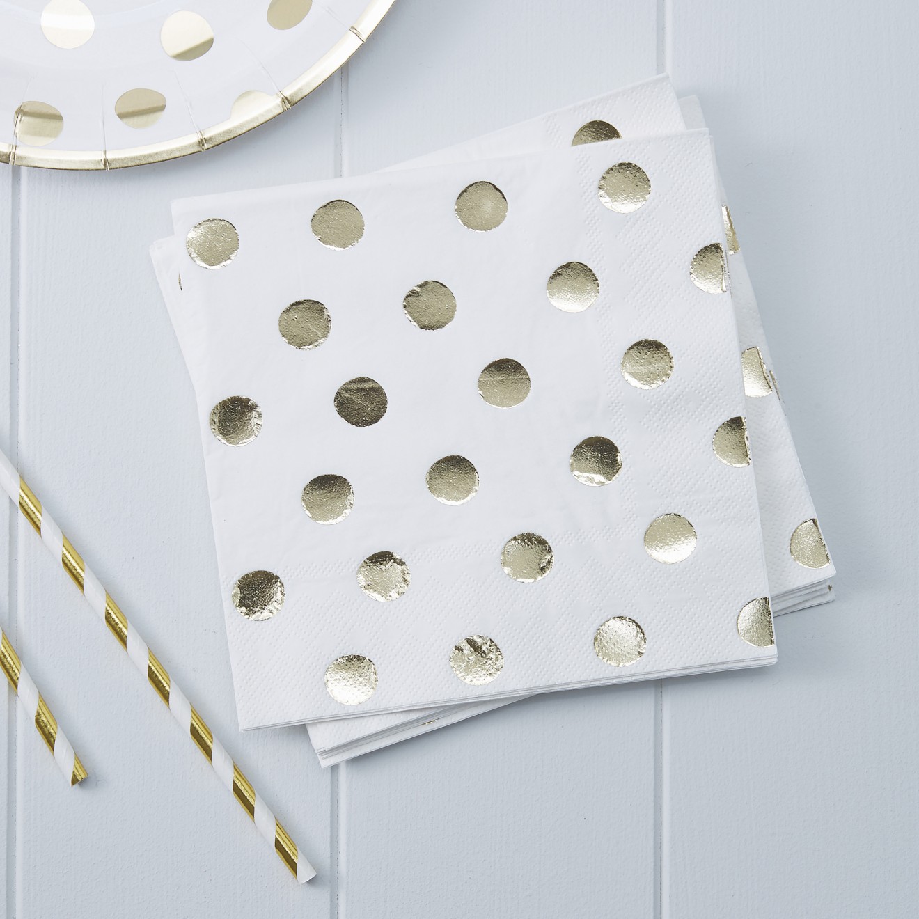 20 Paper Napkins -Foiled - Polka Dot - Gold