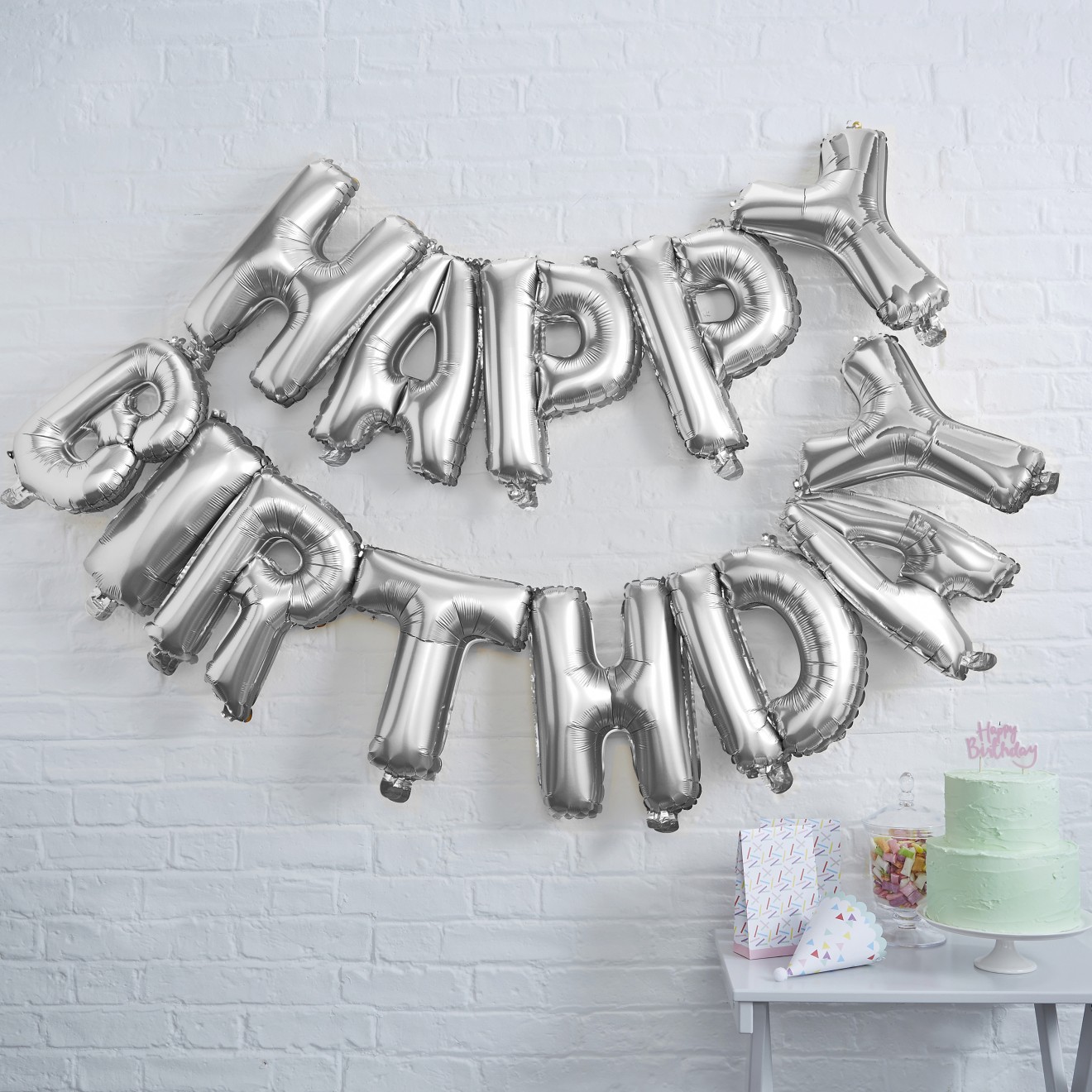 1 Bunting - Balloon - Happy Birthday - Silver