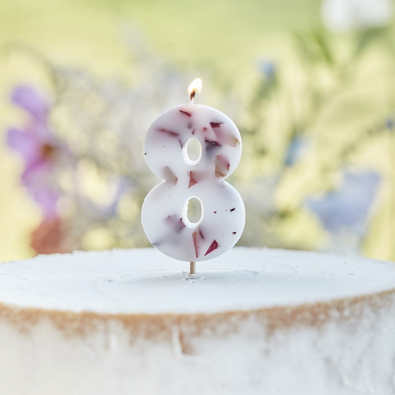 1 Candle - Number 8 - Pressed Petals