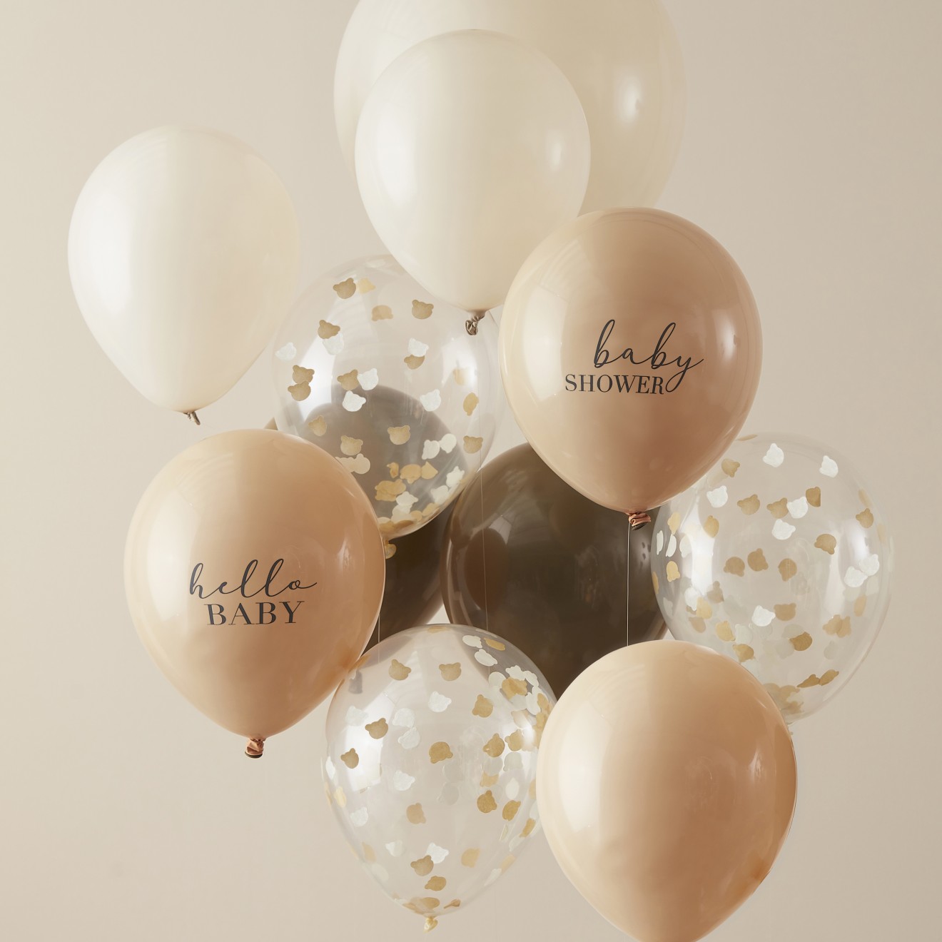 10 Balloon Bundle - Mixed Slogan and Confetti - Taupe