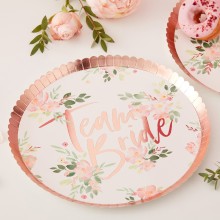 8 Paper Plates - Foiled - Rose Gold Floral