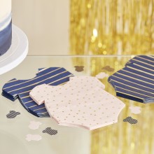 16 Gold Foiled Pink and Navy Baby grow shaped napkins