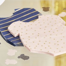 16 Gold Foiled Pink and Navy Baby grow shaped napkins