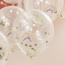 5 Balloons - Rainbow Printed - Confetti Filled