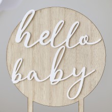 Cake Topper - Hello Baby - Wooden