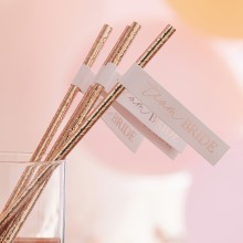 16 Rose Gold `Team Bride` flag straws