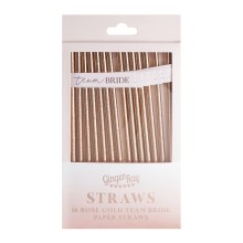 16 Rose Gold `Team Bride` flag straws