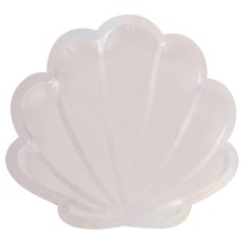 8 Paper Plate - Shell Shaped Plate - Pink and Iridescent