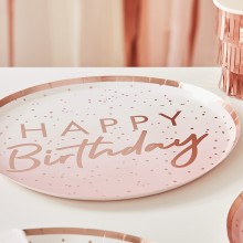 8 Happy Birthday Rose Gold Plate