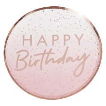 8 Happy Birthday Rose Gold Plate