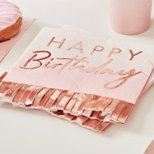 16 Rose Gold Foiled Peach Ombre Fringe Napkin