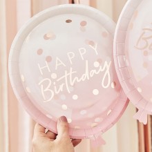 8 Rose Gold Foiled Confetti Balloon Shaped Plates Pack