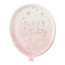 8 Rose Gold Foiled Confetti Balloon Shaped Plates Pack