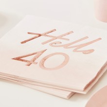 16 Rose Gold Foiled Watercolour Napkin - Hello 40