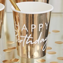 8 gold happy birthday cup