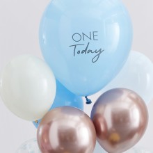 10 Balloons - Blue and Rose Gold 1 Today Balloon Bundle