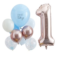 10 Balloons - Blue and Rose Gold 1 Today Balloon Bundle