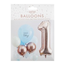 10 Balloons - Blue and Rose Gold 1 Today Balloon Bundle